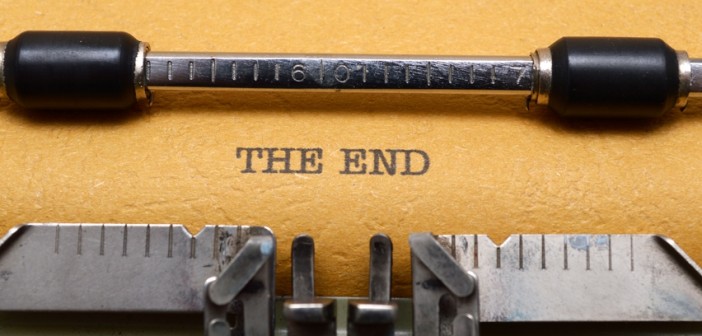 The end text on typewriter