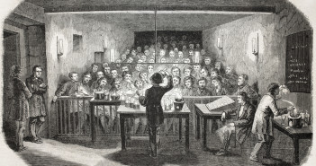 Old illustration of an industrial chemistry lesson for workers. Created by Flemeng, published on L'Illustration, Journal Universel, Paris, 1857