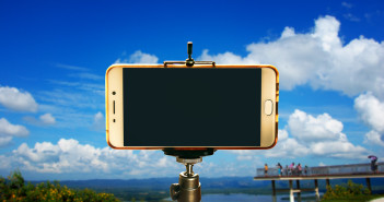 A smartphone on tripod ready to shoot a video or a photo