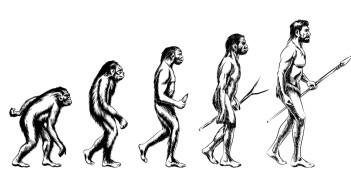 Human evolution. Monkey and australopithecus, neanderthal and animal, illustration