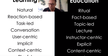 Screen shot of the video, listing the differences between education and learning