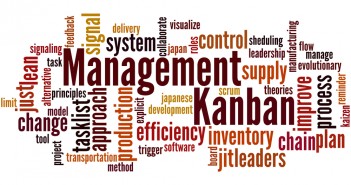 Kanban Management, word cloud concept on white background.