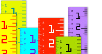 colorful Millimeter and inch rulers isolated on a white background.