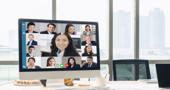 Video call business people meeting on virtual workplace or remote office.